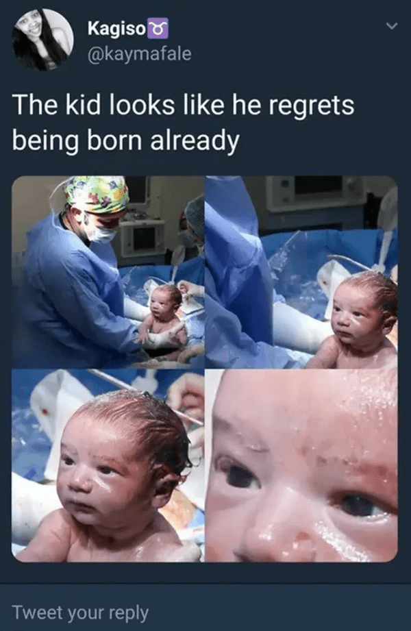 태어나자마자 눈을 부릅 뜬 채 정면을 응시하는 신생아. / 사진=twitter 'kaymafale'